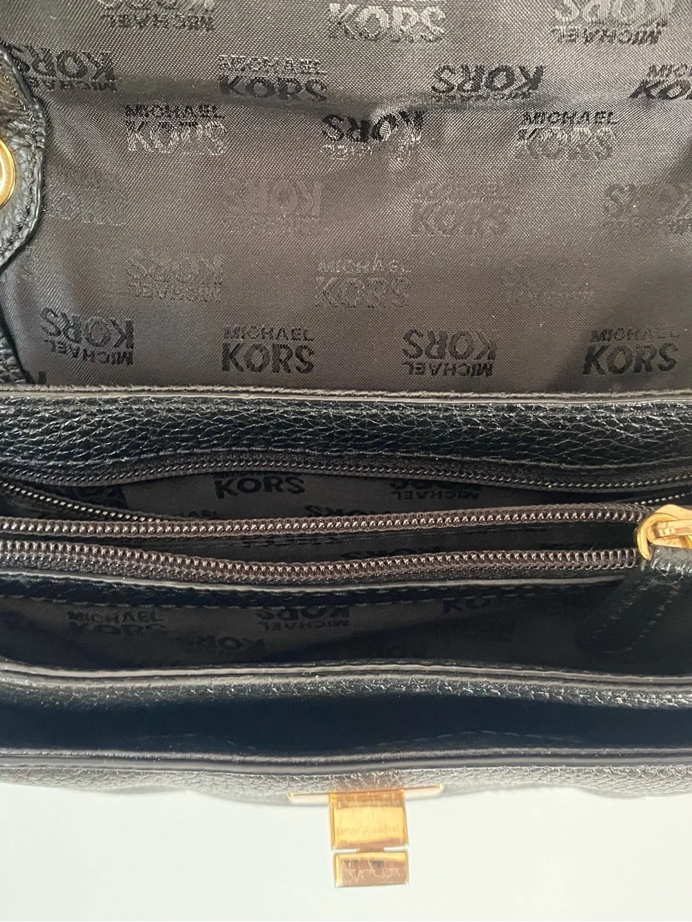 Michael Kors Black Leather Chain Shoulder Bag Gold Hardware